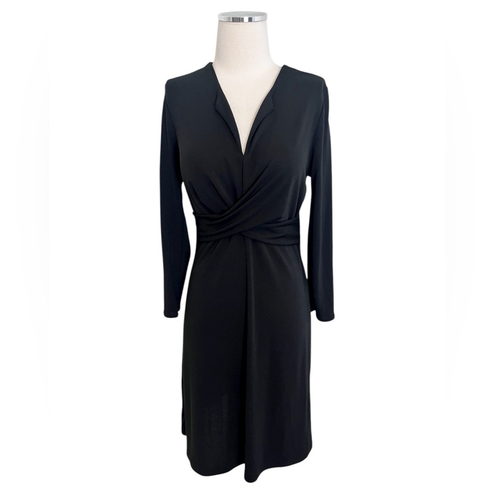 LOFT Ruched Detail Black Long Sleeve MIDI Dress Sz 6